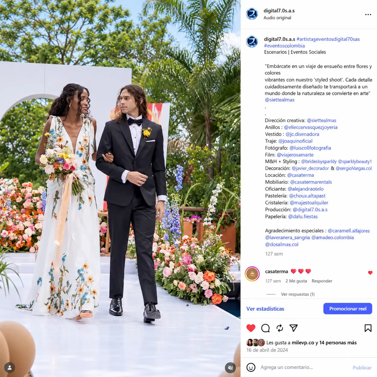 Instagram post from an editorial production for weddings and social events delivered by Digital 7.0